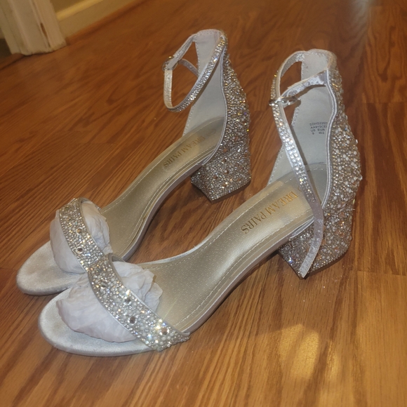 Silver Glitter Block Heel Sandals - Picture 1 of 5